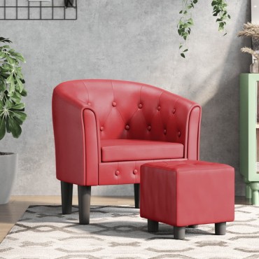 vidaXL Πολυθρόνα Μπάρελ με Υποπόδιο Μπορντό από Συνθετικό Δέρμα 46,5x45cm 1 τεμ.