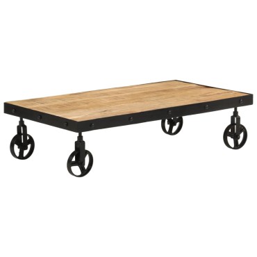 vidaXL Τραπεζάκι Σαλονιού με Ρόδες 100x55x26cm από Μασίφ Ξύλο Μάνγκο 1 τεμ.