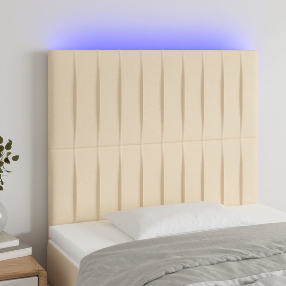 vidaXL Κεφαλάρι Κρεβατιού LED Κρεμ 80x5x118/128cm Υφασμάτινο 1 τεμ.