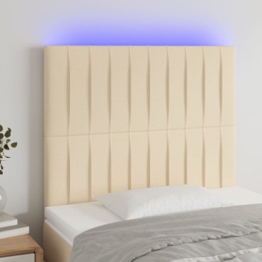 vidaXL Κεφαλάρι Κρεβατιού LED Κρεμ 80x5x118/128cm Υφασμάτινο 1 τεμ.