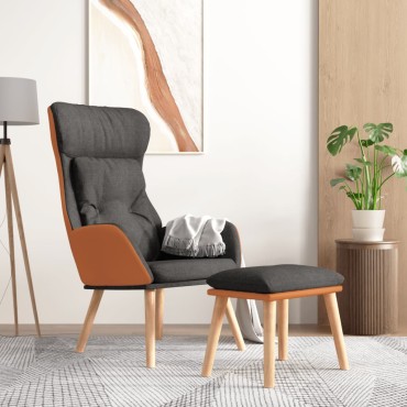 vidaXL Πολυθρόνα Relax Σκ. Γκρι Συνθετικό Δέρμα/'Υφασμα με Υποπόδιο 70x77x94cm 1 τεμ.