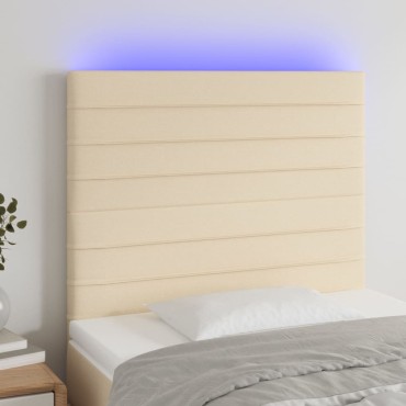vidaXL Κεφαλάρι Κρεβατιού LED Κρεμ 80x5x118/128cm Υφασμάτινο 1 τεμ.