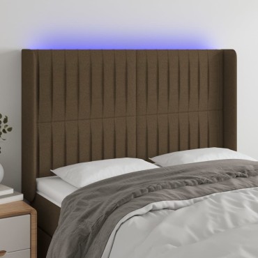 vidaXL Κεφαλάρι Κρεβατιού LED Σκούρο Καφέ 147x16x118/128cm Υφασμάτινο 1 τεμ.