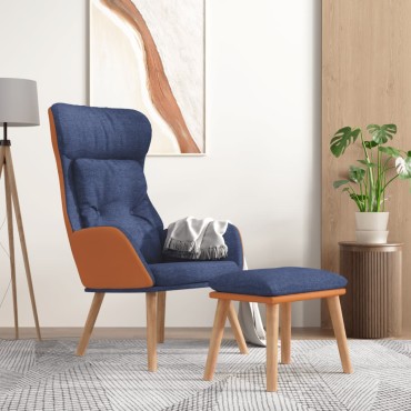vidaXL Πολυθρόνα Relax Μπλε από Συνθετικό Δέρμα & Υφασμα με Υποπόδιο 70x77x94cm 1 τεμ.