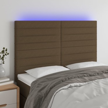 vidaXL Κεφαλάρι Κρεβατιού LED Σκούρο Καφέ 144x5x118/128cm Υφασμάτινο 1 τεμ.