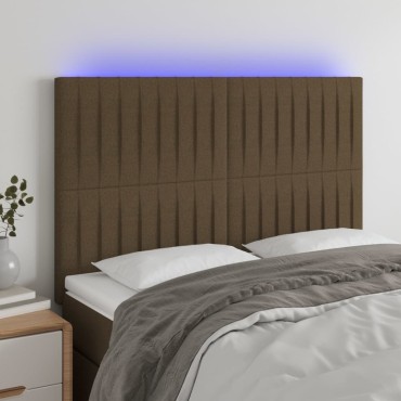 vidaXL Κεφαλάρι Κρεβατιού LED Σκούρο Καφέ 144x5x118/128cm Υφασμάτινο 1 τεμ.