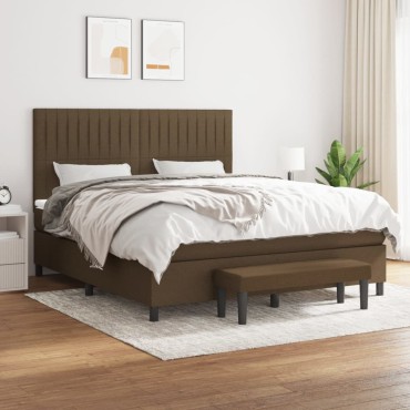 vidaXL Κρεβάτι Boxspring με Στρώμα Σκούρο Καφέ 160x200 εκ Υφασμάτινο