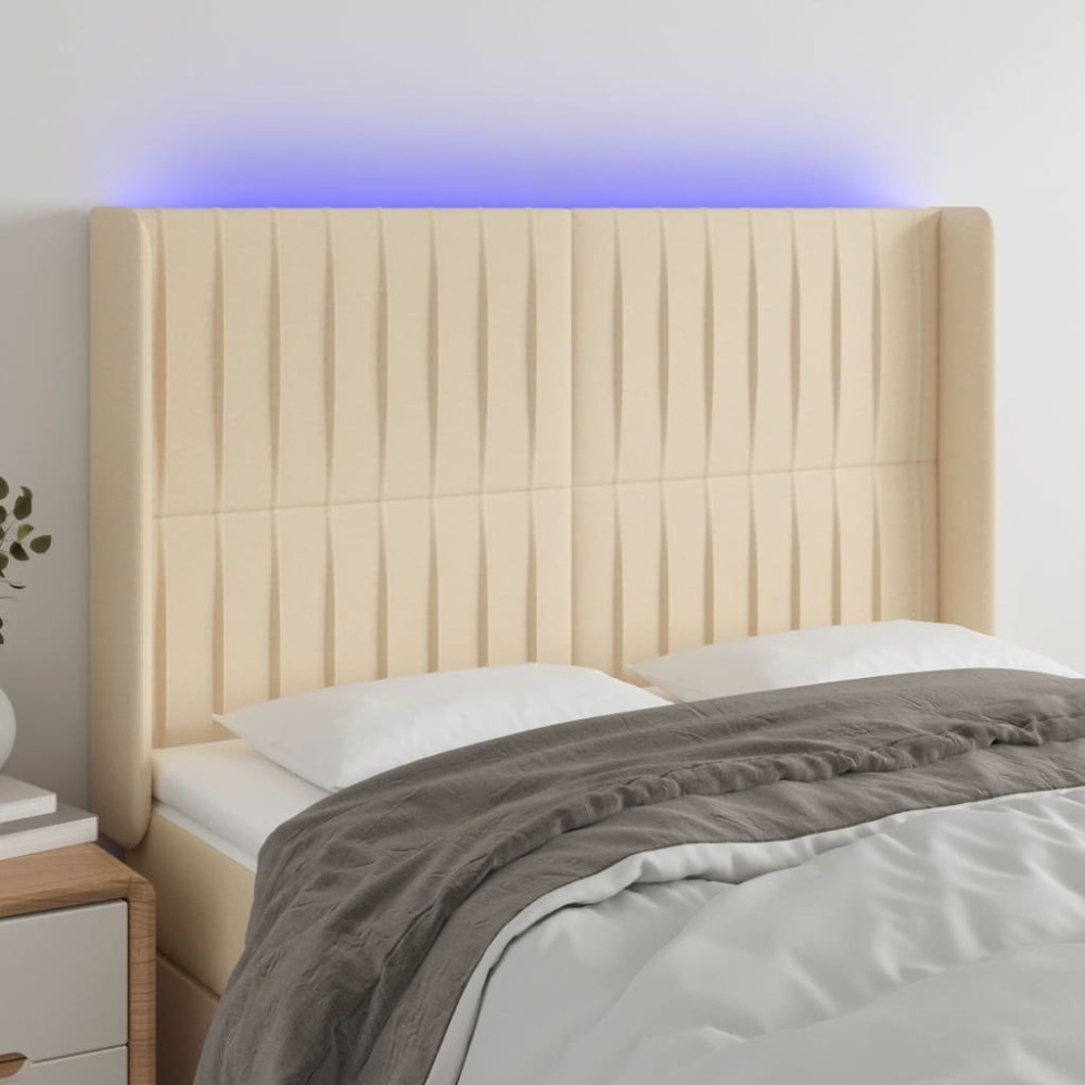 vidaXL Κεφαλάρι Κρεβατιού LED Κρεμ 147x16x118/128cm Υφασμάτινο 1 τεμ.