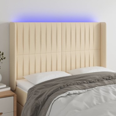 vidaXL Κεφαλάρι Κρεβατιού LED Κρεμ 147x16x118/128cm Υφασμάτινο 1 τεμ.