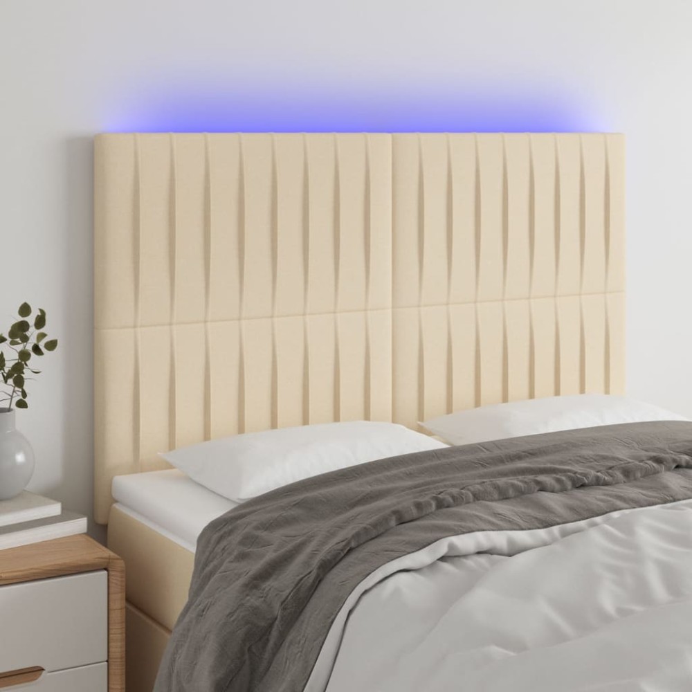 vidaXL Κεφαλάρι Κρεβατιού LED Κρεμ 144x5x118/128cm Υφασμάτινο 1 τεμ.