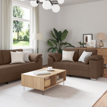 Σετ καναπέ 2 τεμ. vidaXL με μαξιλάρια καφέ ύφασμα 160x77x82 cm  Διθέσιος