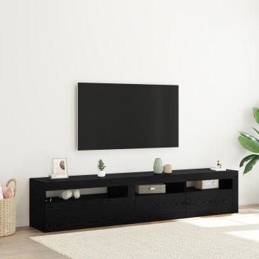 vidaXL Βάσεις τηλεόρασης 2 τεμ. με φωτιστικά LED μαύρη καρυδιά επεξεργασμένο ξύλο 195x35x40 cm