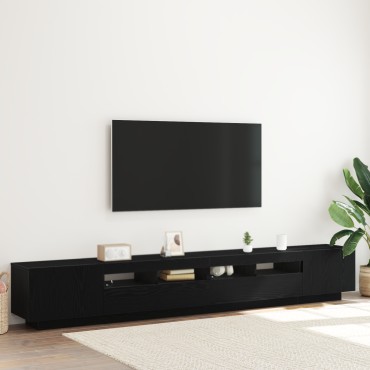 vidaXL Ντουλάπι TV με LED Φώτα Μαύρη Δρυς 260x35x40cm Επεξεργασμένο Ξύλο