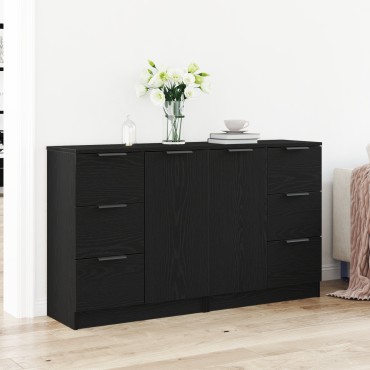 vidaXL Μπουφέδες 2 τεμ. Μαύρο Δρυς 60x30x70cm Επεξεργασμένο ξύλο