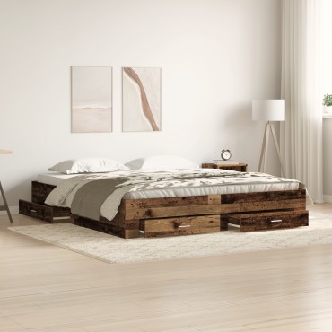 Bed Frame με Συρτάρια Παλαιού Ξύλου 180x200 εκ. Κατασκευασμένο Ξύλο