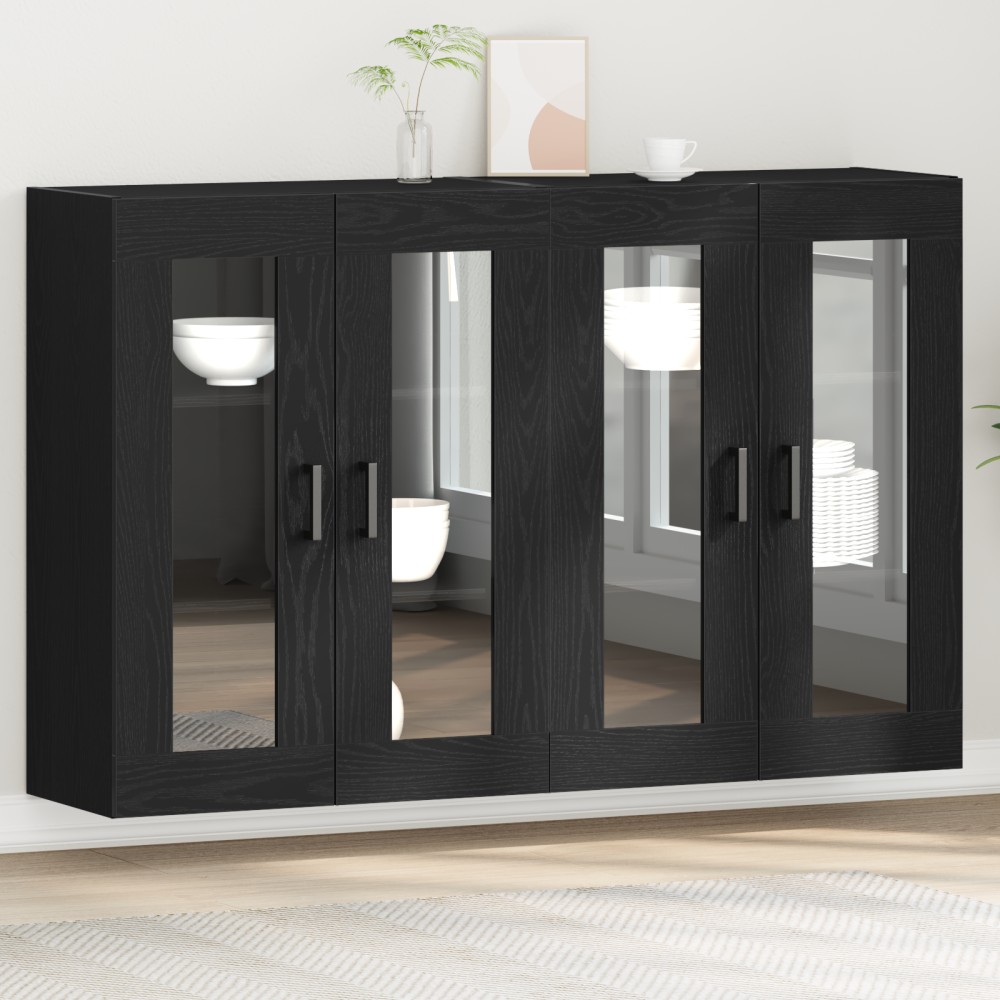 vidaXL Τοίχου Ντουλάπια 2 τεμ. Μαύρο Δρυς 69,5x34x90cm Επεξεργασμένο Ξύλο