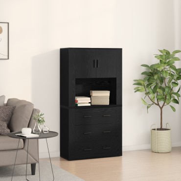 vidaXL Υψηλός Μπουφές Μαύρος Δρυός 80x33x150cm Επεξεργασμένο Ξύλο 1 τεμ.