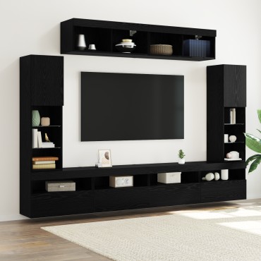 vidaXL Σετ 8 Μονάδων Τηλεόρασης με LED Μαύρη Δρυς Επεξεργασμένο Ξύλο
