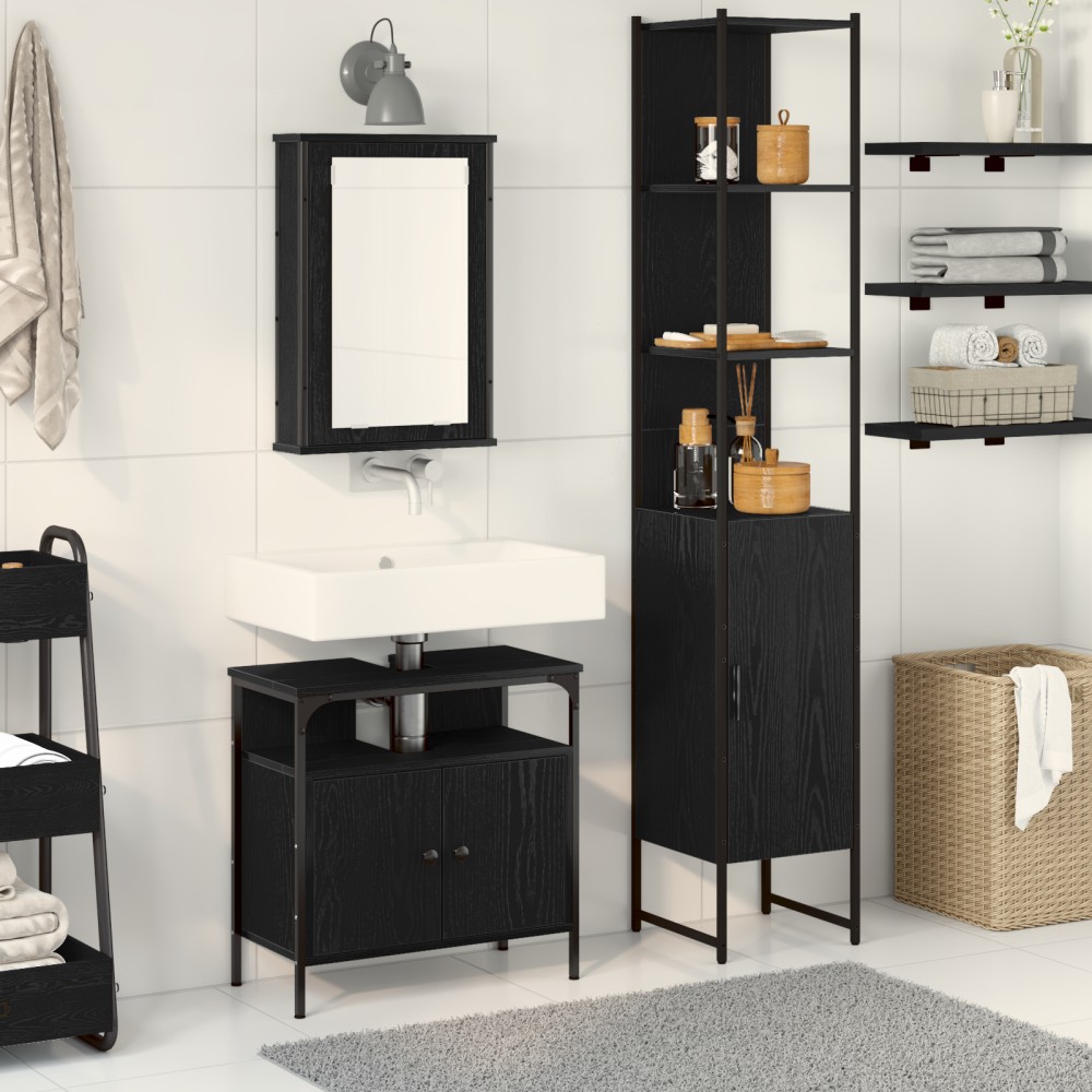 vidaXL Σετ Επίπλων Μπάνιου 3 τεμ. Μαύρη Οξυά 33x33x185,5 εκ