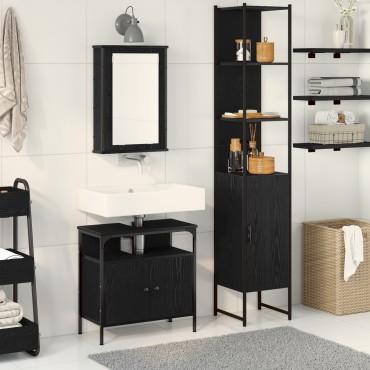 vidaXL Σετ Επίπλων Μπάνιου 3 τεμ. Μαύρη Οξυά 33x33x185,5 εκ