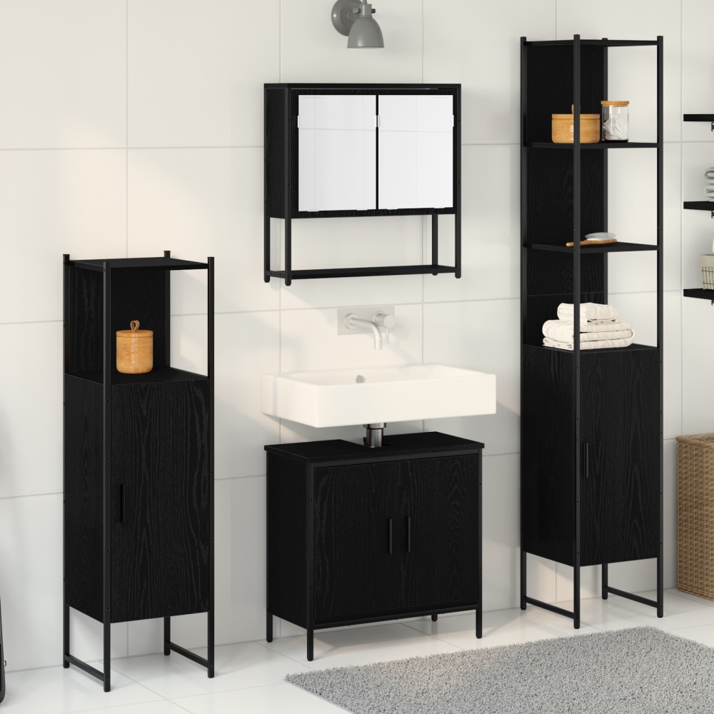 vidaXL Σετ Επίπλων Μπάνιου 4 τεμ. Μαύρο 33x33x185,5 εκ