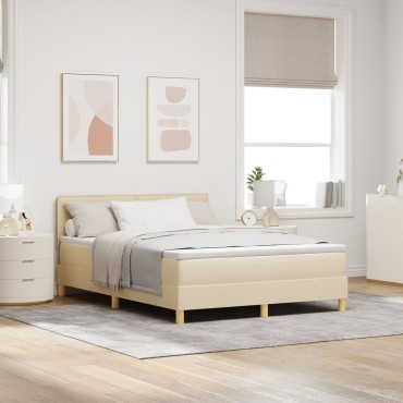 vidaXL Κρεβάτι Box Spring με Στρώμα Κρεμ 140χ200 εκ. Ύφασμα