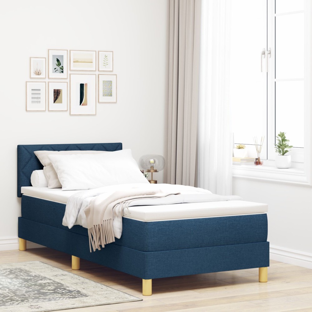 vidaXL Κρεβάτι Box Spring με Στρώμα Μπλε 90x200 εκ. Ύφασμα