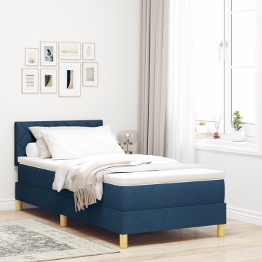 vidaXL Κρεβάτι Box Spring με Στρώμα Μπλε 90x200 εκ. Ύφασμα