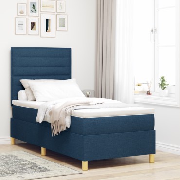 vidaXL Κρεβάτι Box Spring με Στρώμα Μπλε Μοναχικό Ύφασμα