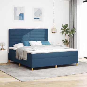 vidaXL Κρεβάτι Box Spring με Mattresses Μπλε Υφασμάτινο