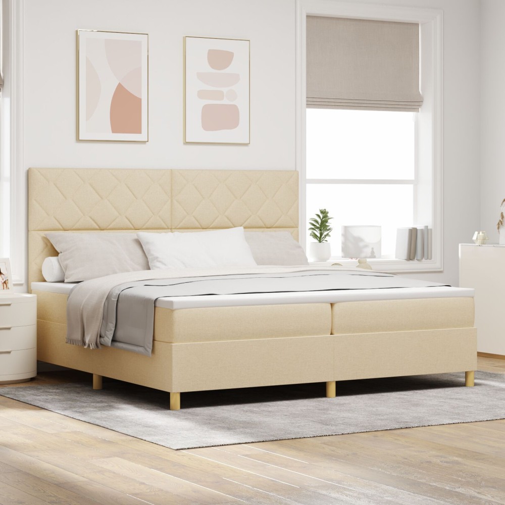 vidaXL Κρεβάτι με Στρώμα Κρεμ 200x200 cm Ύφασμα
