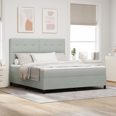 vidaXL Κρεβάτι Box Spring με Στρώμα Ανοιχτό Γκρι Super King Βελούδινο