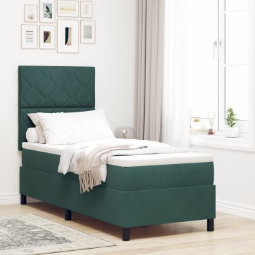 vidaXL Κρεβάτι με Στρώμα Ύψους 80x200 cm Σκούρο Πράσινο Βελούδο