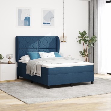vidaXL Κρεβάτι με Στρώμα Box Spring - Μπλε, 140x190 εκ., Ύφασμα