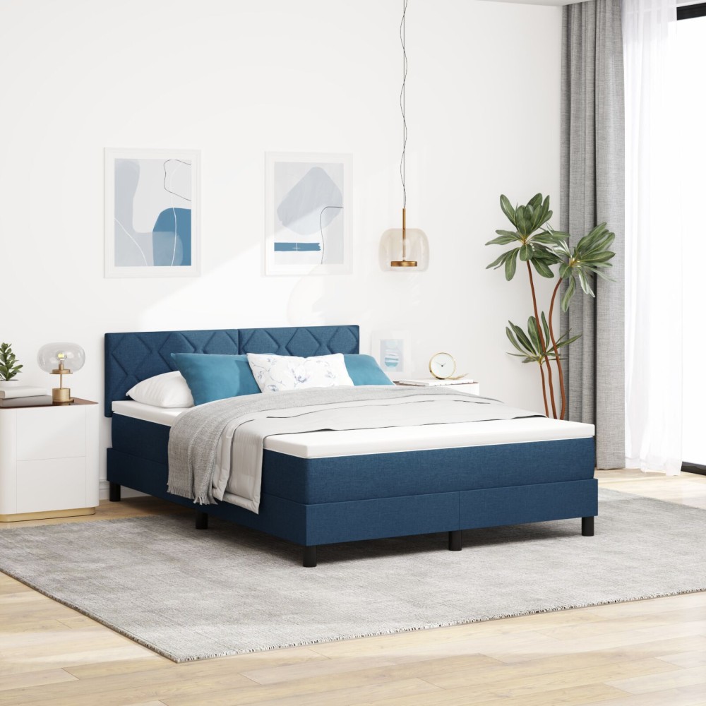 vidaXL Κρεβάτι Box Spring με Στρώμα & Φωτισμό LED Μπλε 160x200 εκ Ύφασμα