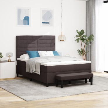 vidaXL Κρεβάτι με Στρώμα & Πάγκο Καφέ 140x200 εκ. Ύφασμα