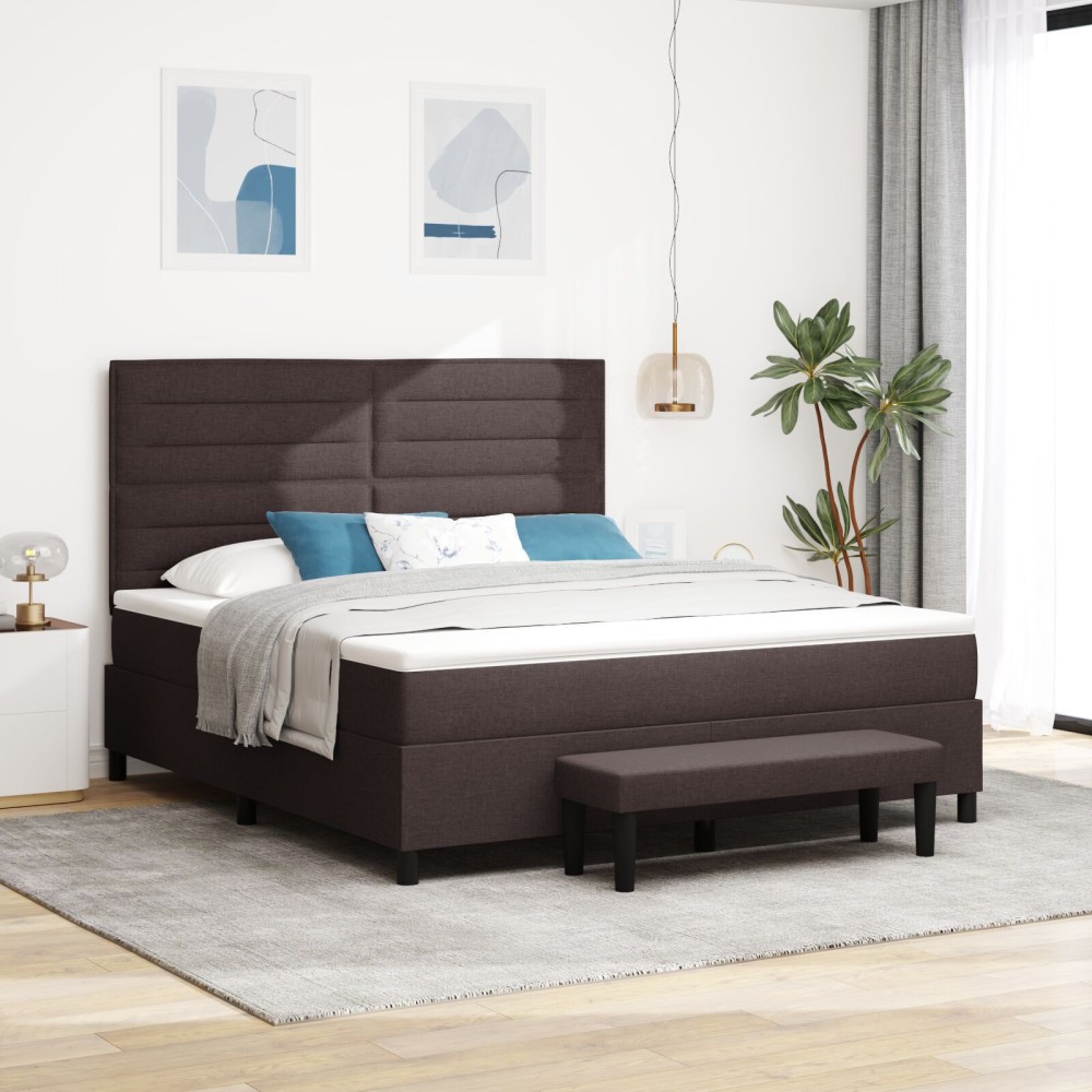 vidaXL Κρεβάτι με στρώμα & παγκάκι σκούρο καφέ 180x200 εκ ύφασμα