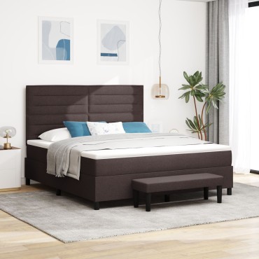 vidaXL Κρεβάτι με στρώμα & παγκάκι σκούρο καφέ 180x200 εκ ύφασμα