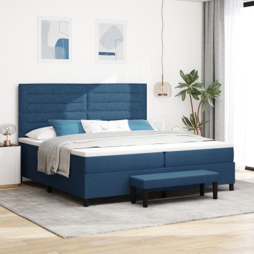 vidaXL Κρεβάτι με βάση και στρώμα & πάγκο μπλε 200x200 εκ. υφασμάτινο