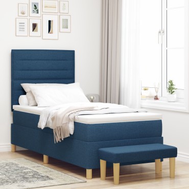 vidaXL κρεβάτι Box Spring με στρώμα και πάγκο Μπλε 90x190 εκ Ύφασμα