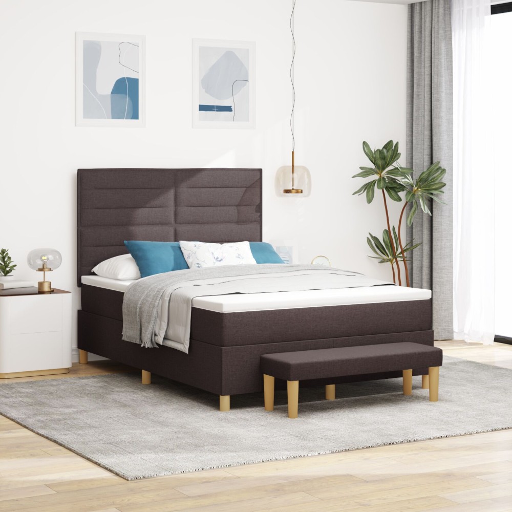 vidaXL Κρεβάτι Box Spring με Στρώμα & Πάγκο Σκούρο Καφέ 160x200 εκ. Ύφασμα