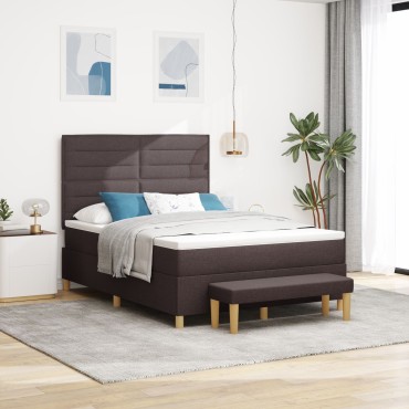 vidaXL Κρεβάτι Box Spring με Στρώμα & Πάγκο Σκούρο Καφέ 160x200 εκ. Ύφασμα