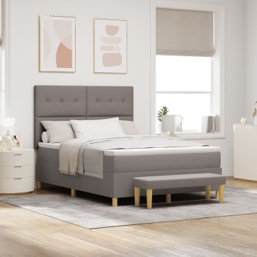 vidaXL Κρεβάτι Box Spring με Στρώμα & Παγκάκι Ταμπά 140x190 εκ Υφασμάτινο