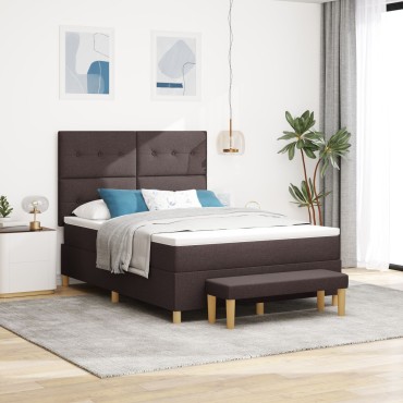 vidaXL Στρώμα με Κρεβάτι & Πάγκο Σκούρο Καφέ 140x200 εκ. Ύφασμα