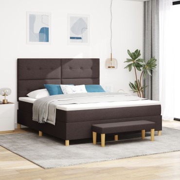 vidaXL Κρεβάτι με Στρώμα & Πάγκο Σκούρο Καφέ 180x200 εκ. Υφασμάτινο