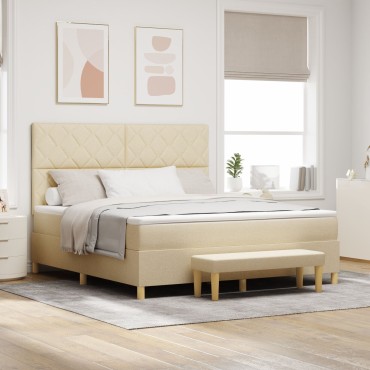 vidaXL Κρεβάτι με βάση και στρώμα Κρεμ 180x200 εκ. Ύφασμα