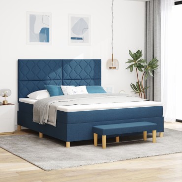 vidaXL Κρεβάτι με Στήριγμα και Πάγκο Μπλε 180x200 εκ Ύφασμα