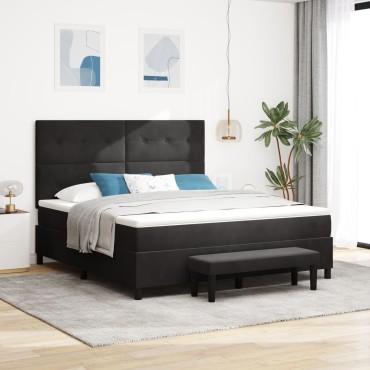 vidaXL Κρεβάτι Box Spring με Στρώμα & Παγκάκι Μαύρο 180x200 εκ. Βελούδο