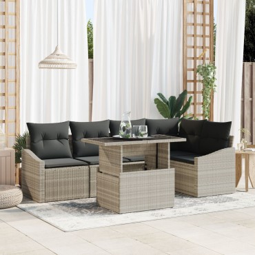 vidaXL Σετ Καναπέ Κήπου 6 τεμ. Ανοιχτό γκρι συνθετικό ρατάν 55x55x37cm  Γωνιακός