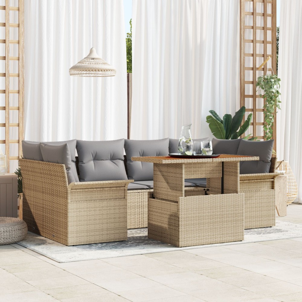 vidaXL Σετ κήπου 7 κομματιών με μαξιλάρια Γκρι Poly Rattan Acacia